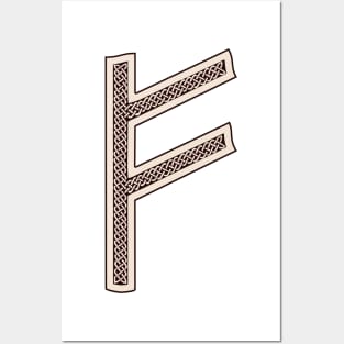 Fehu Rune - Bone and Burnt Wood - Viking / Norse / Saxon Futhark Rune Posters and Art